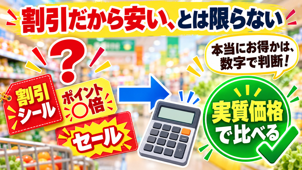 割引だから安い、とは限らない。本当にお得かは実質価格で比べる
