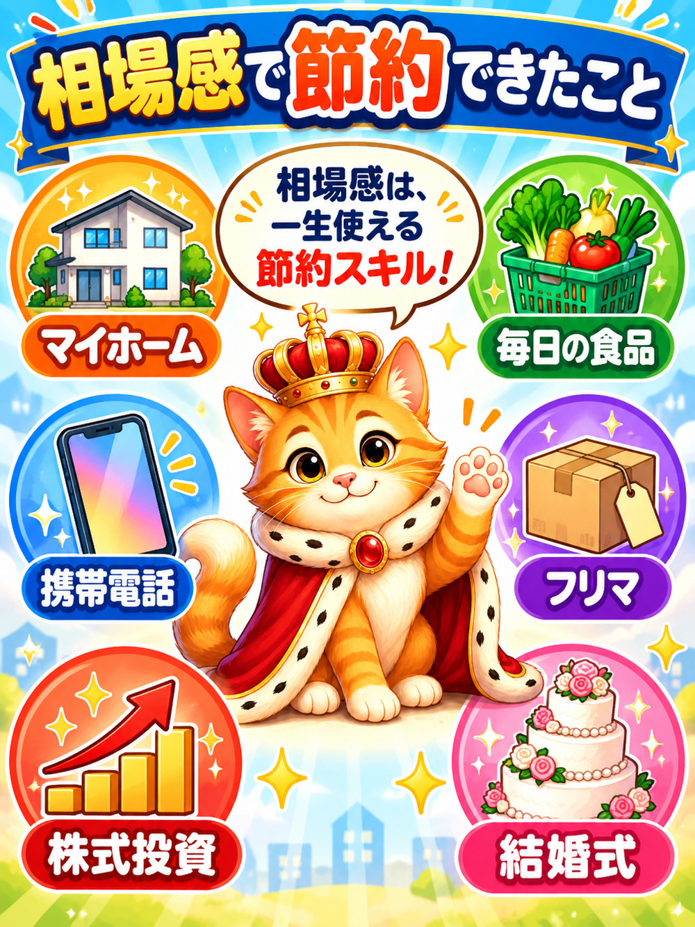 相場感で節約できたこと(マイホーム・毎日の食品・携帯電話・フリマ・株式投資・結婚式)