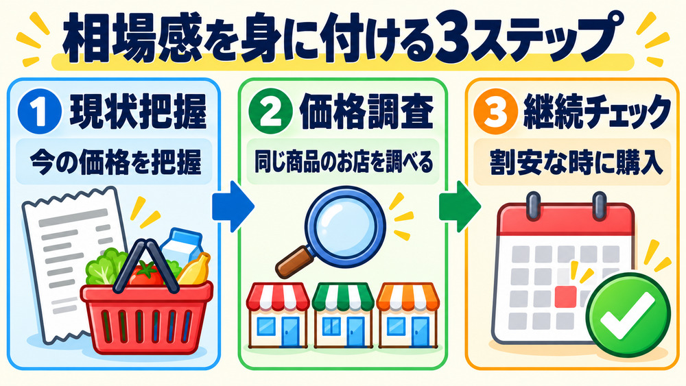 相場感を身に付ける3ステップ(現状把握・価格調査・継続チェック)